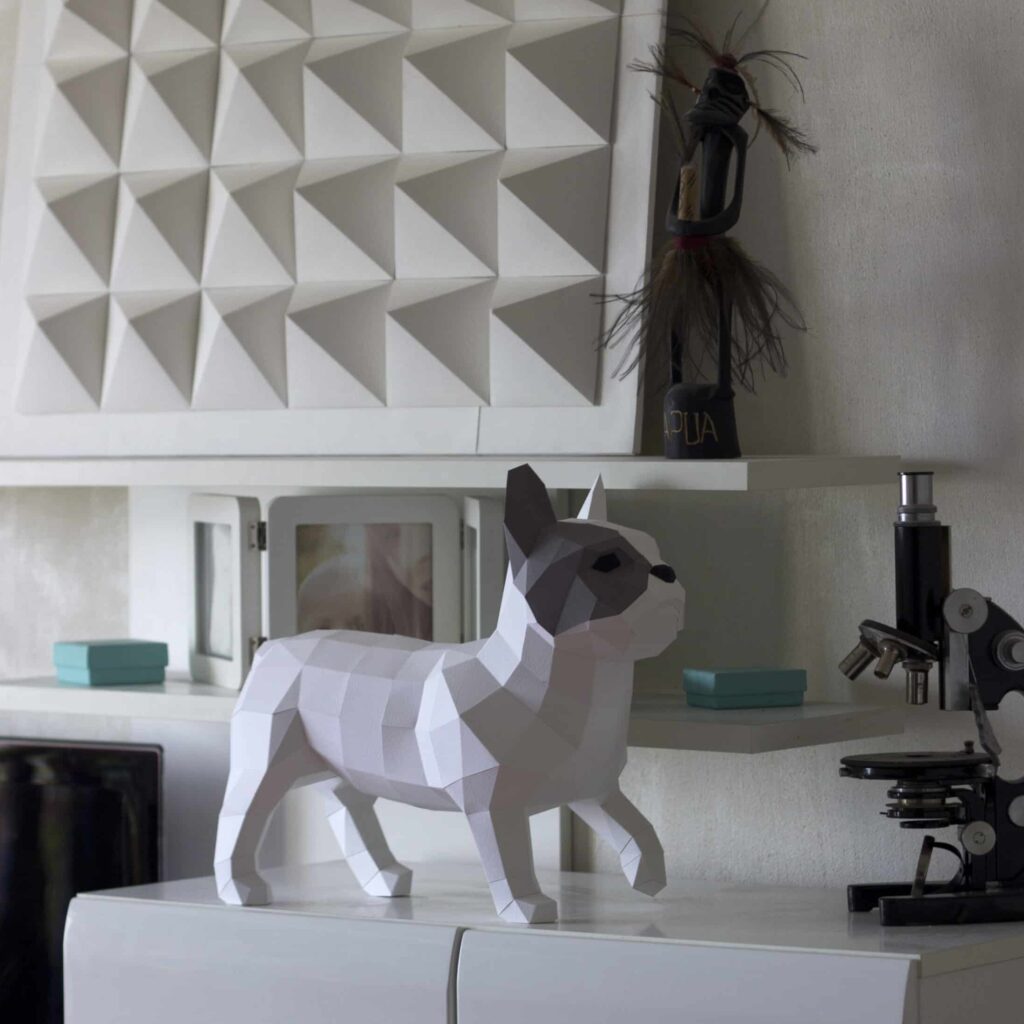 Papercraft de bouledogue français en origami 3D