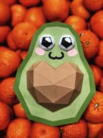 Papercraft di avocado con cuore in origami 3D
