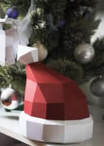 Papercraft cappello di Babbo Natale con barba in origami 3D