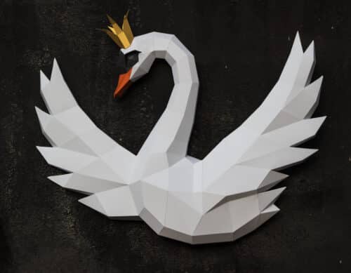 Papercraft de cygne avec couronne en origami 3D