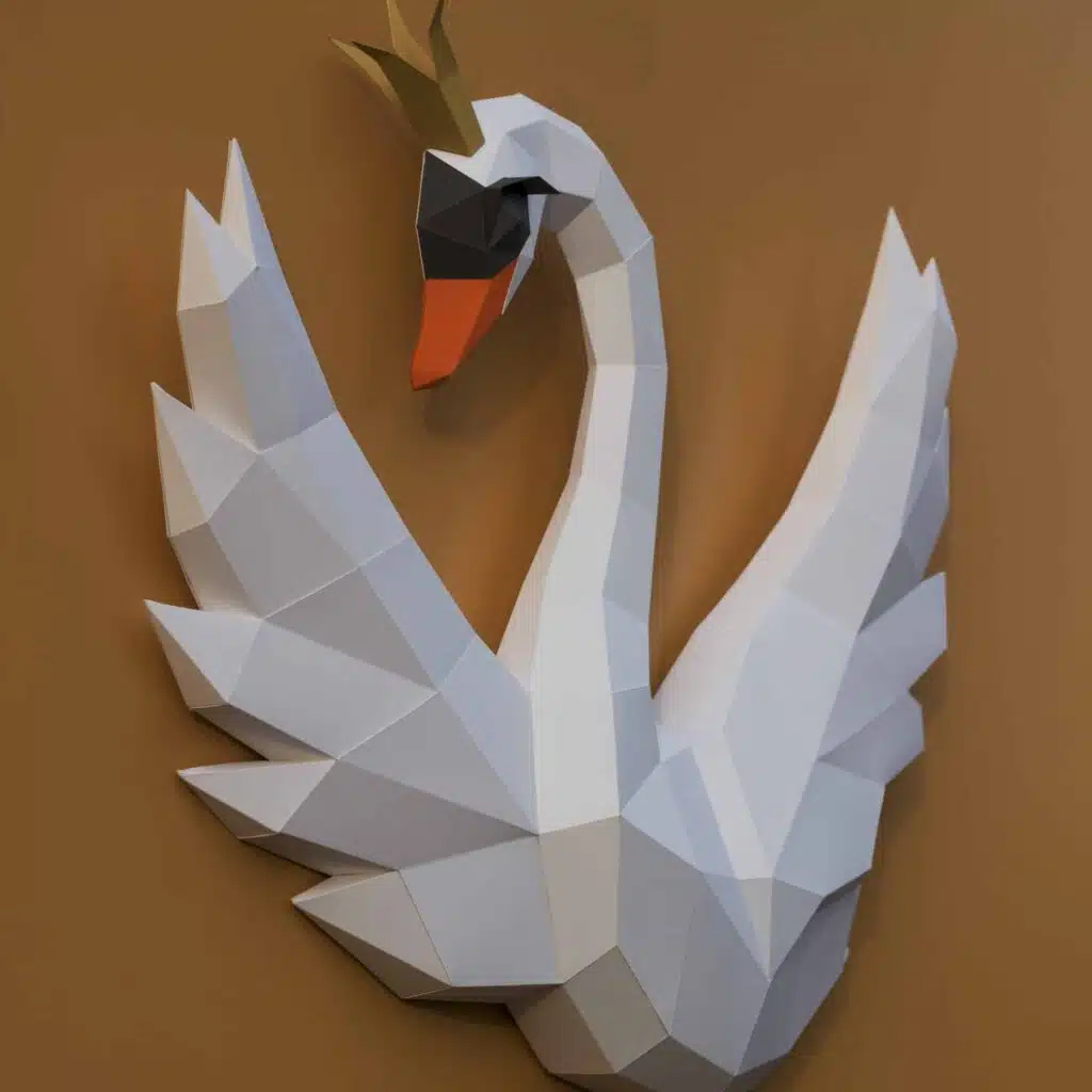 Papercraft de cygne avec couronne en origami 3D