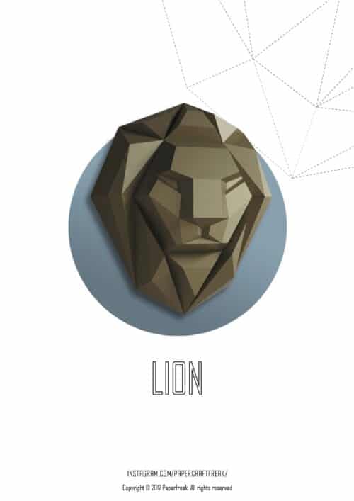 Papercraft de cabeça de leão em origami 3D