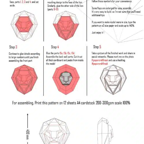 Papercraft Löwenkopf Origami 3D