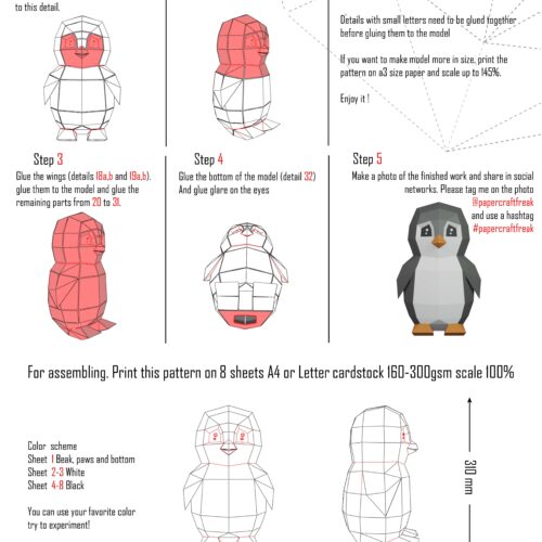 Papercraft de pingouin jouet en origami 3D
