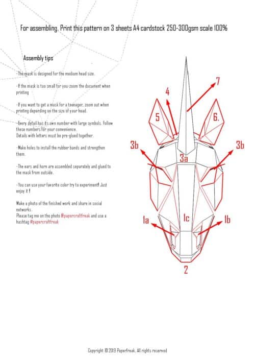 Papercraft horse unicorn mask origami