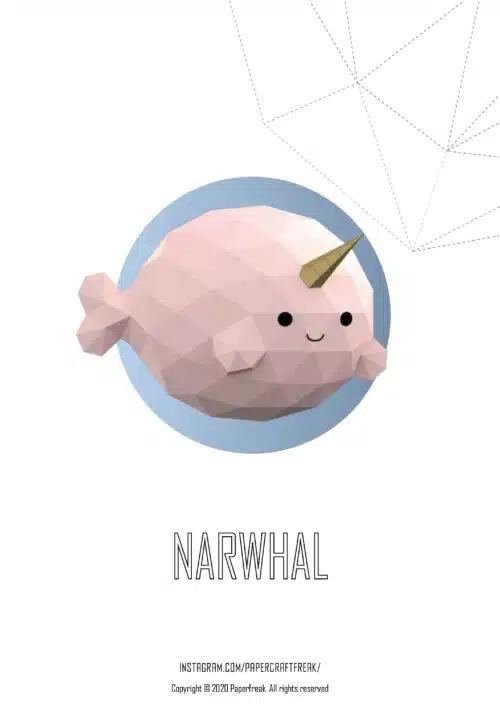 Papercraft cute narwhal origami 3D