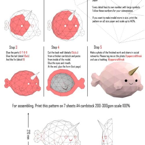 Papercraft de poisson narval en origami 3D
