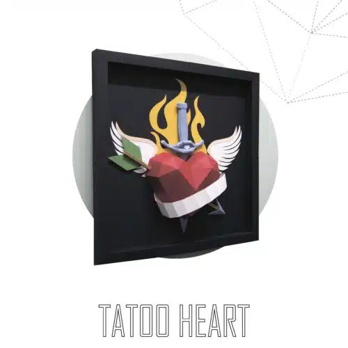 Papercraft de coeur tatoué en cadre en origami 3D