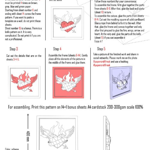 Papercraft de coeur tatoué en cadre en origami 3D