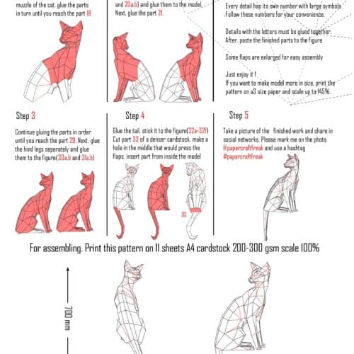 Papercraft oriental cat in origami 3D