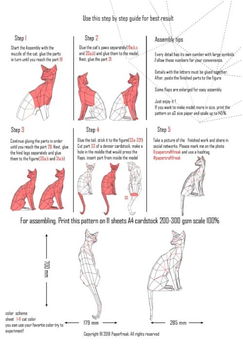 Papercraft oriental cat in origami 3D