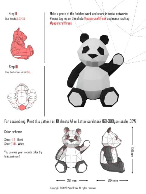 Papercraft de panda mignon en origami 3D