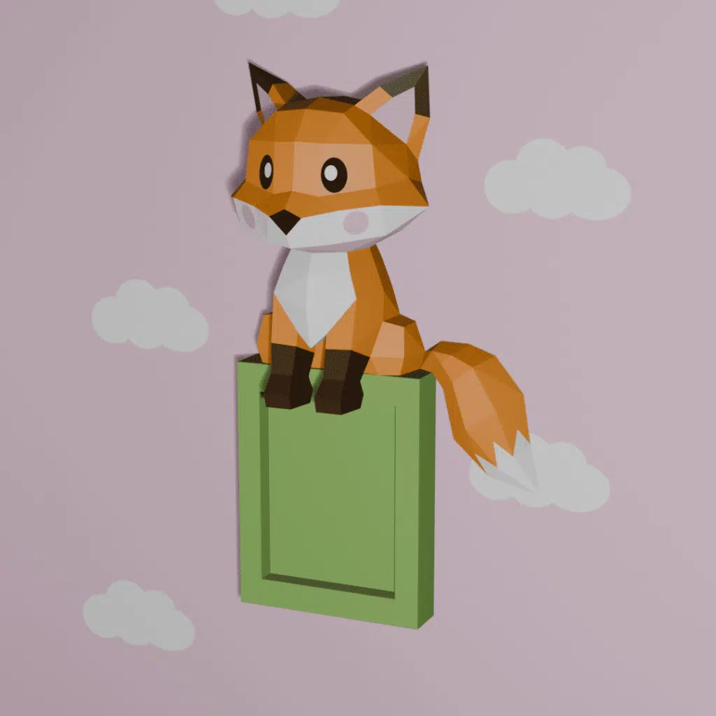 Papercraft renard assis en origami 3D