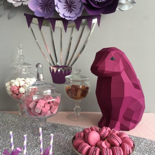 Papercraft de lapin assis en origami 3D