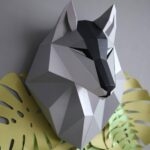 Papercraft cabeça de lobo em origami 3D