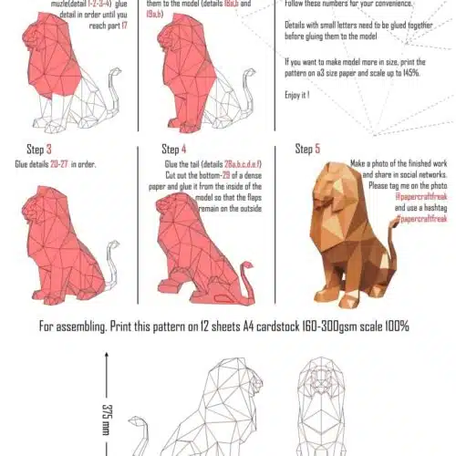 Papercraft sitting lion origami