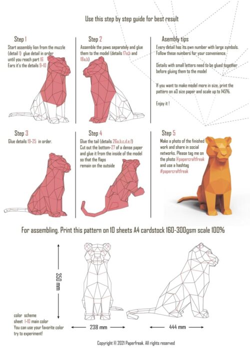 Papercraft di cucciolo di leone o tigre in origami 3D