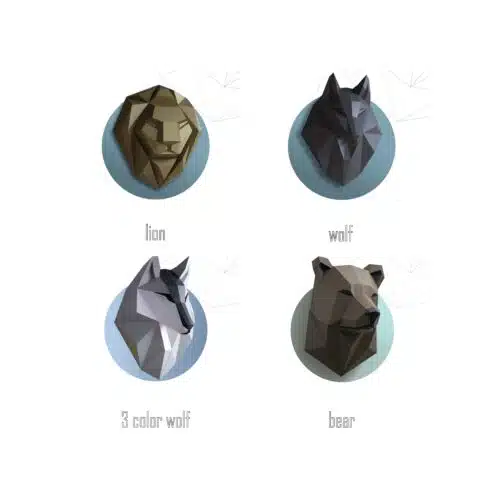 Papercraft cabeça de lobo em origami 3D