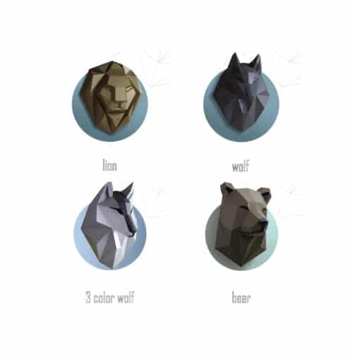 Papercraft von Wolf, Bär und Löwe in 3D-Origami