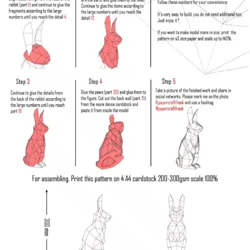 Papercraft kleiner Hase in Origami 3D