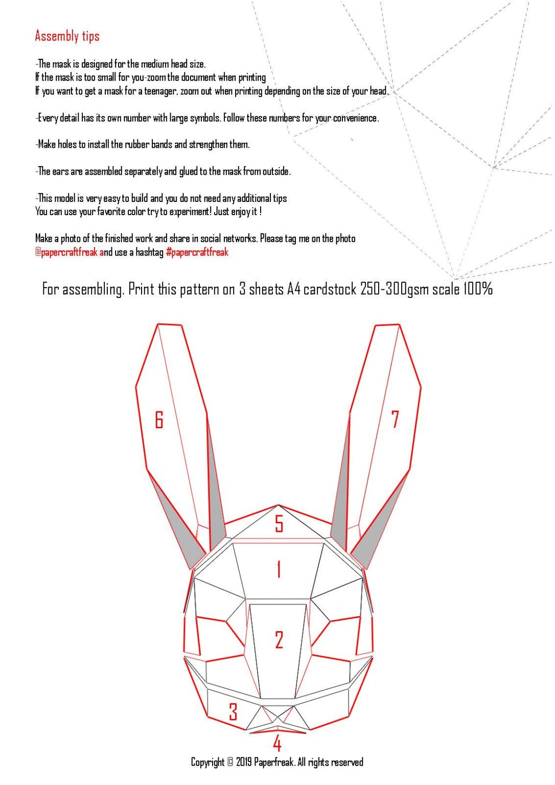 Papercraft de masque lapin en origami 3D Papercraft de masque lapin en origami 3D