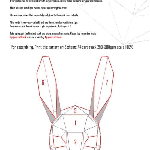 Papercraft Hasenmaske für Halloween in Origami 3D