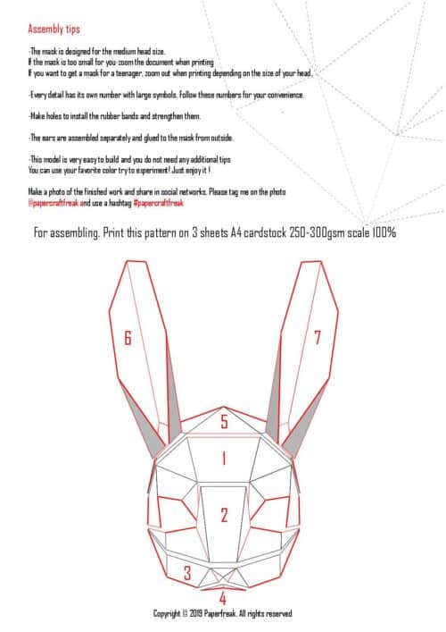 Papercraft Hasenmaske für Halloween in Origami 3D