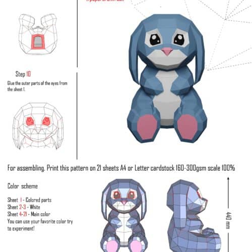 Papercraft de grand lapin en origami 3D