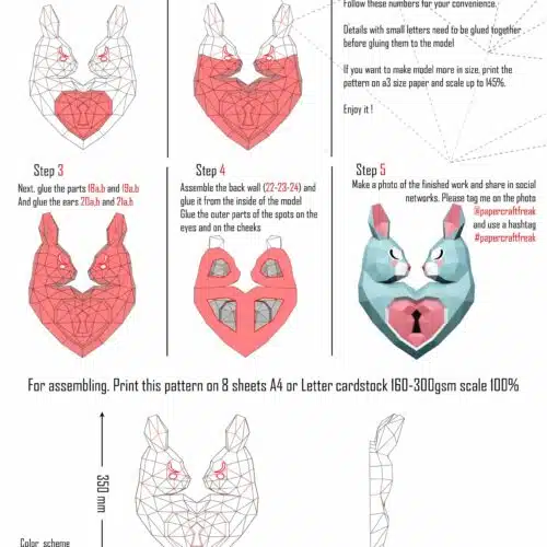 Papercraft de lapin cœur en origami 3D