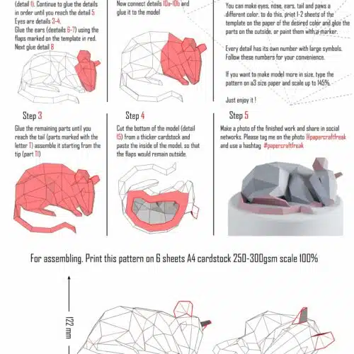 Papercraft de rat pour nouvel an chinois en origami 3D
