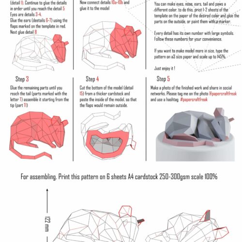 Papercraft de rat en origami 3D