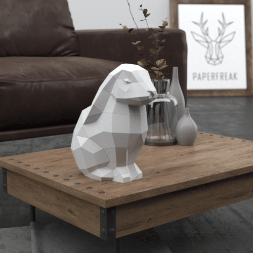 Papercraft de lapin assis en origami 3D
