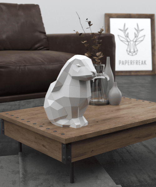 Papercraft sitzender Hase in Origami 3D