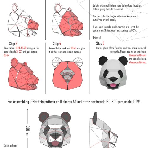 Papercraft tête de panda en origami 3D