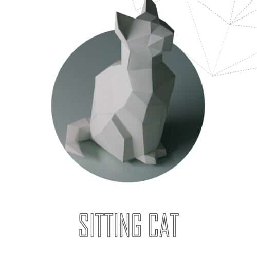Papercraft de chat assis en origami 3D