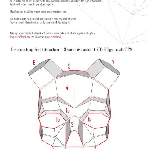 Papercraft horned skull mask origami 3D