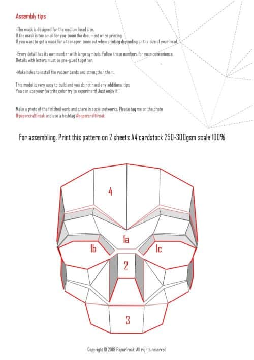 Papercraft Schädelmaske in Origami 3D