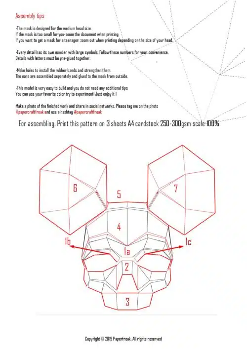 Papercraft Maus Totenkopf Maske origami 3D