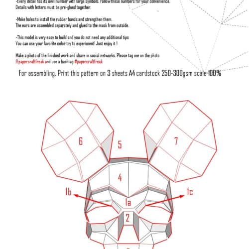 Papercraft de máscara de calavera de ratón en origami 3D