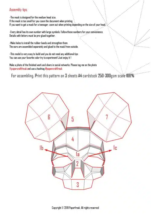 Papercraft Maus Totenkopf Maske origami 3D