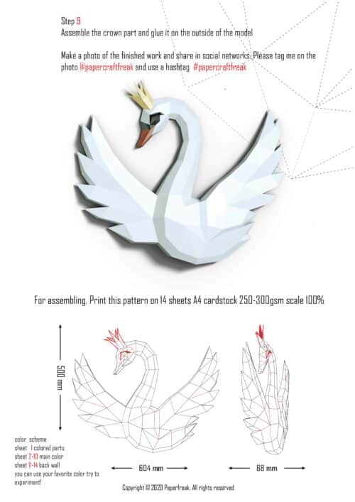 Papercraft von Schwan mit Krone in 3D-Origami