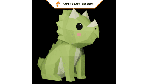 Mini tricératops assis en papercraft 3D