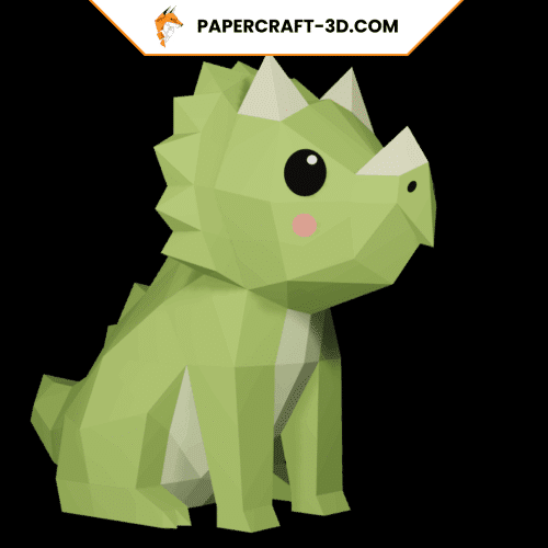 Mini tricératops assis en papercraft 3D