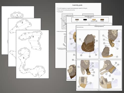 Petit lion allongé en papercraft 3D