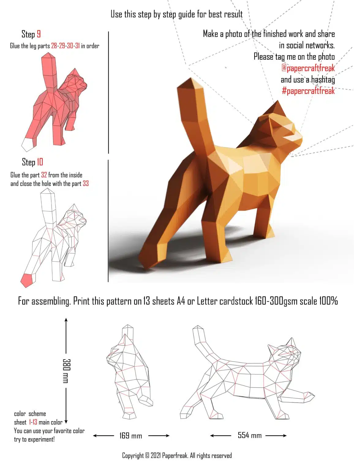 Papercraft di gatto che cammina in origami 3D Papercraft di gatto che cammina in origami 3D