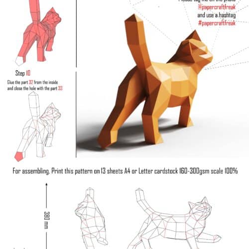 Papercraft de chat qui marche en origami 3D