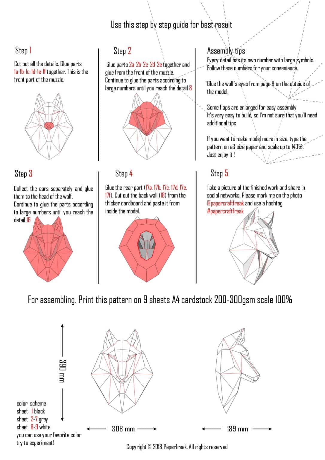 Papercraft tête de loup en origami 3D Papercraft tête de loup en origami 3D