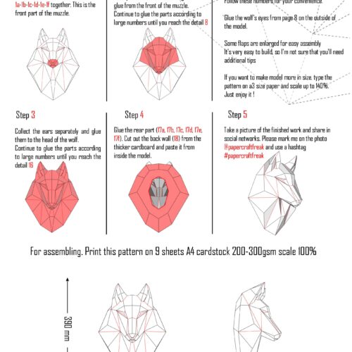 Papercraft tête de loup en origami 3D