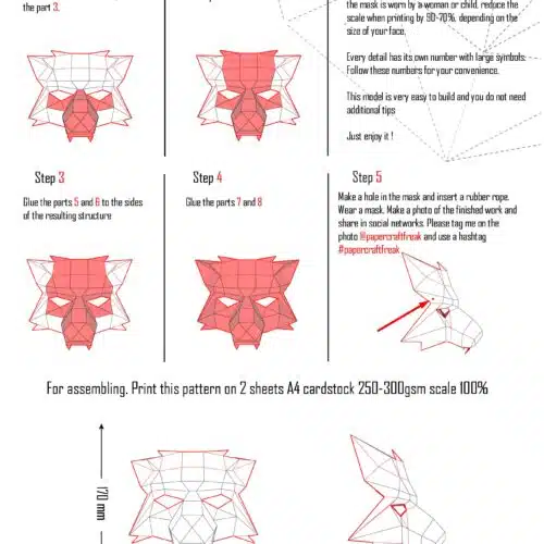 Papercraft de masque de loup en origami 3D
