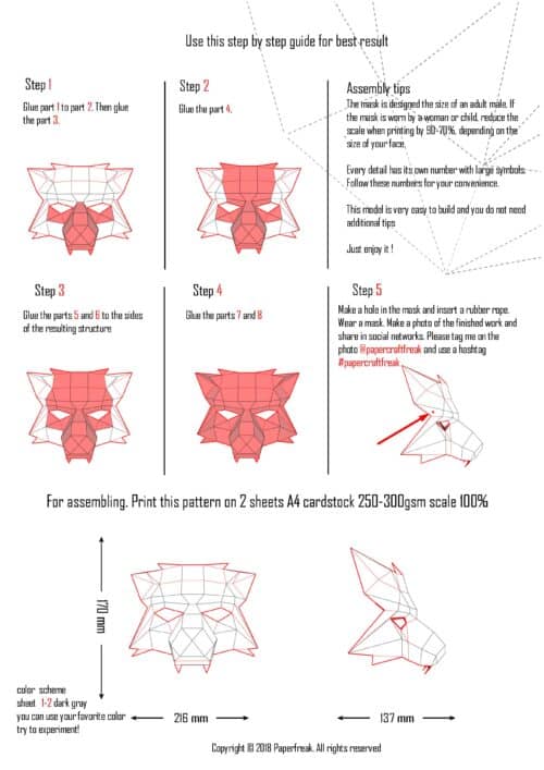 Papercraft wolfmaske origami 3D
